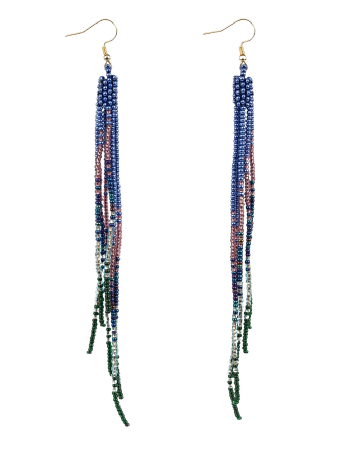 Beaded Fringe Duster Earrings in Dragonfly