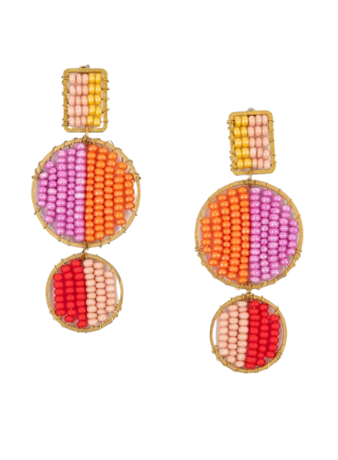 Mod Block Beaded Earrings in Fuchsia