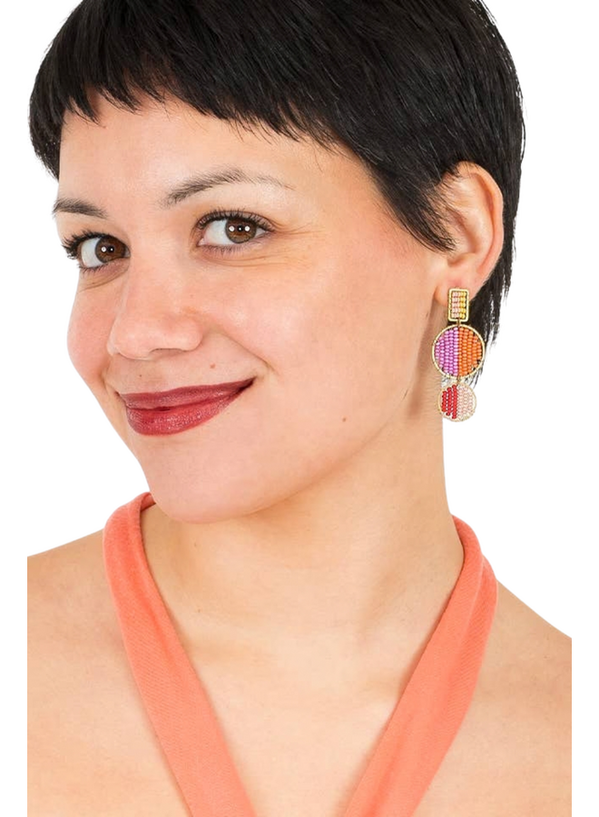 Mod Block Beaded Earrings in Fuchsia