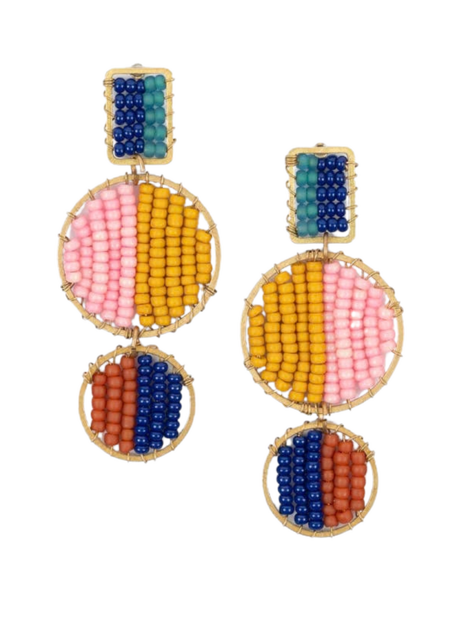 Mod Block Beaded Earrings in Deep Pop