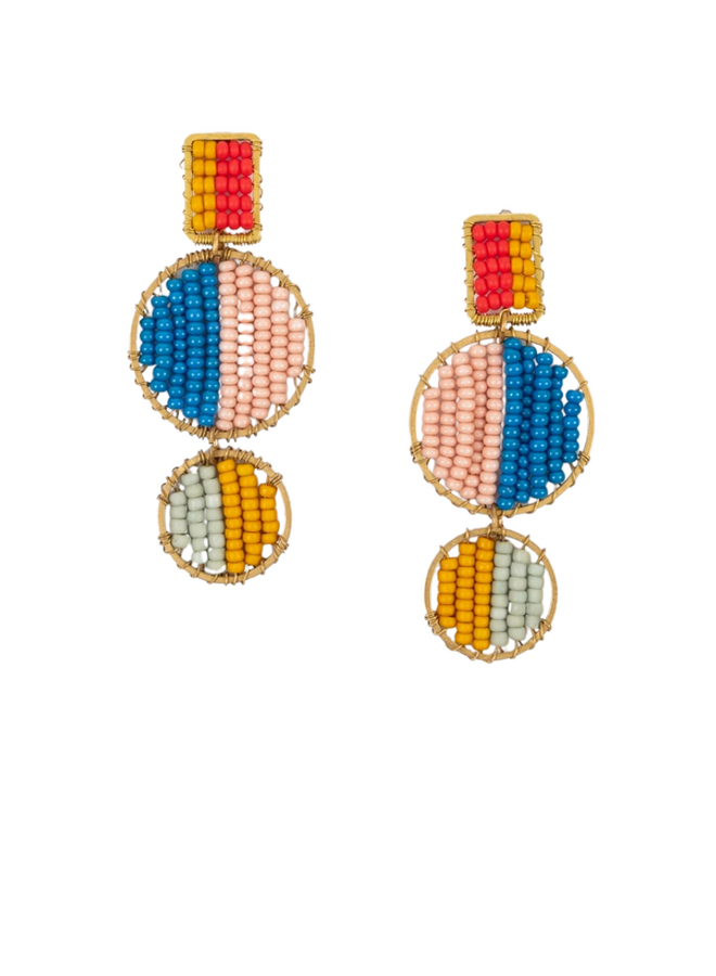 Mod Block Beaded Earrings In Retro Red