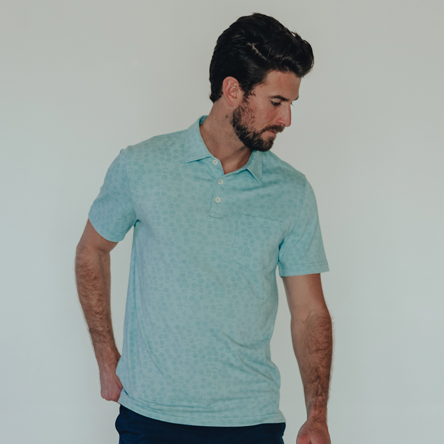 The Normal Brand Normal Brand Active Puremeso Geo Print Polo (Blue Haze)