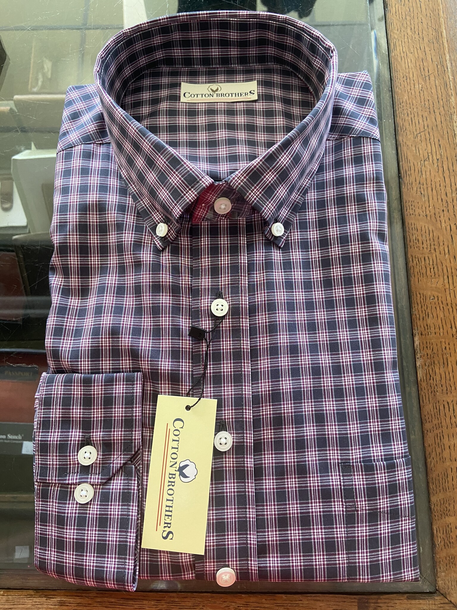 Cotton Brothers Navy/Green/White Plaid LSBD SHIRT XL