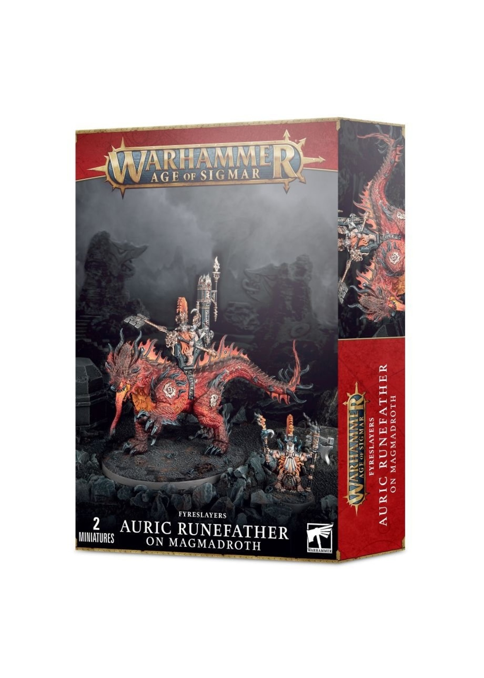 Warhammer Age of Sigmar: Fyreslayers - Auric Runefather on Magmadroth