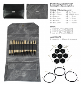 Lykke Lykke Driftwood 5-inch Interchangeable Circular Needle Set, Grey Denim Effect Case