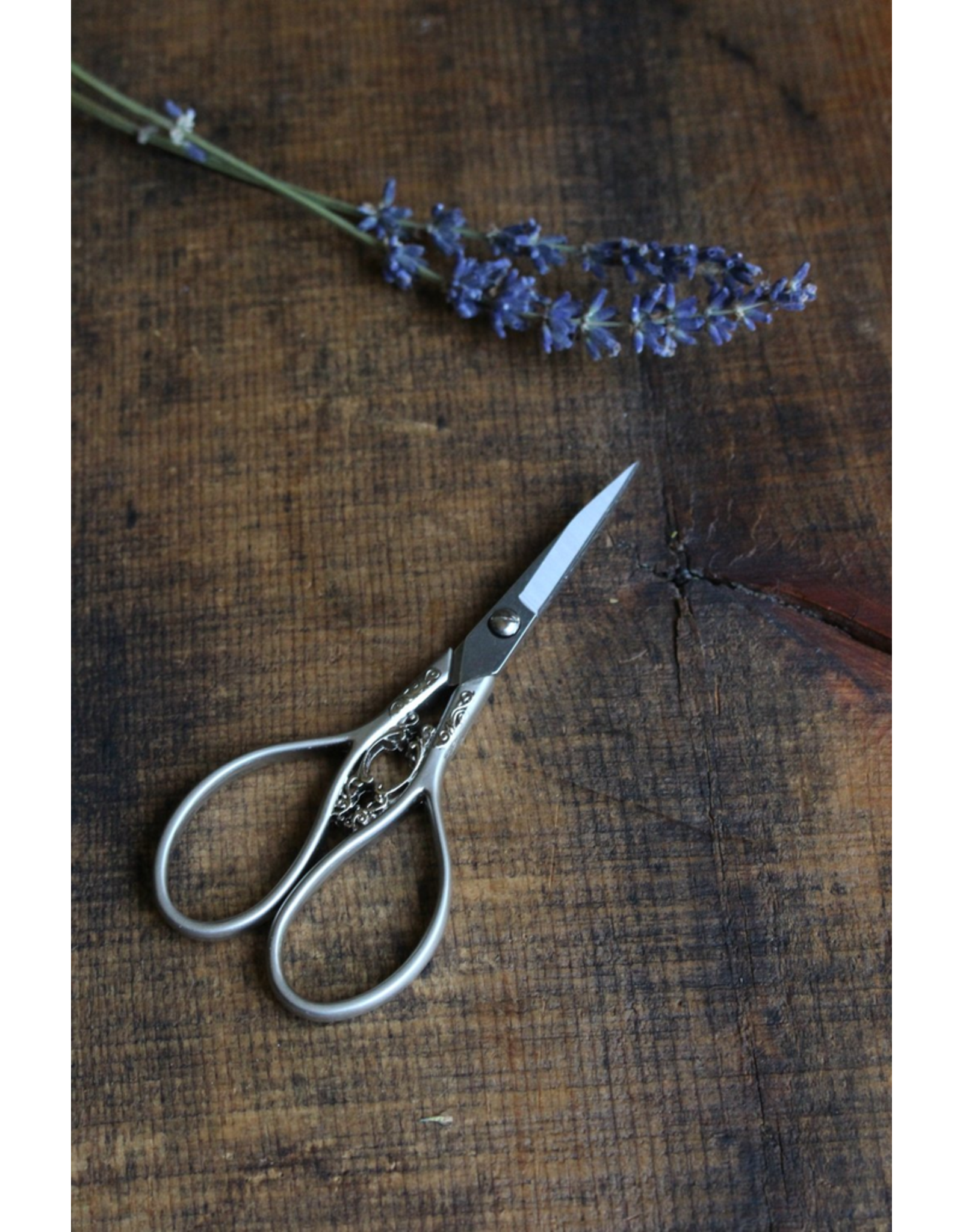 Never Not Knitting Floral Teardrop Scissors in Silver