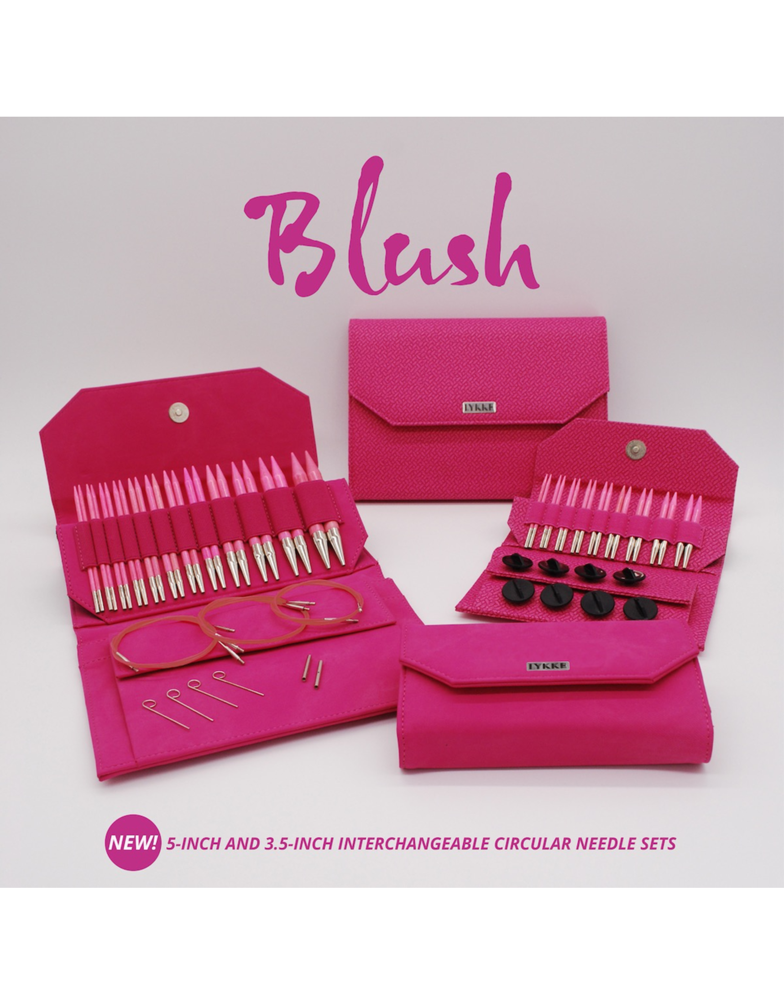 Lykke Lykke Blush 3.5-inch Interchangeable Needle Set, Fuschia Denim Effect Case