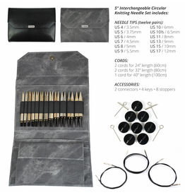 Lykke Lykke Driftwood 5-inch Interchangeable Circular Needle Set, Grey Denim Effect Case