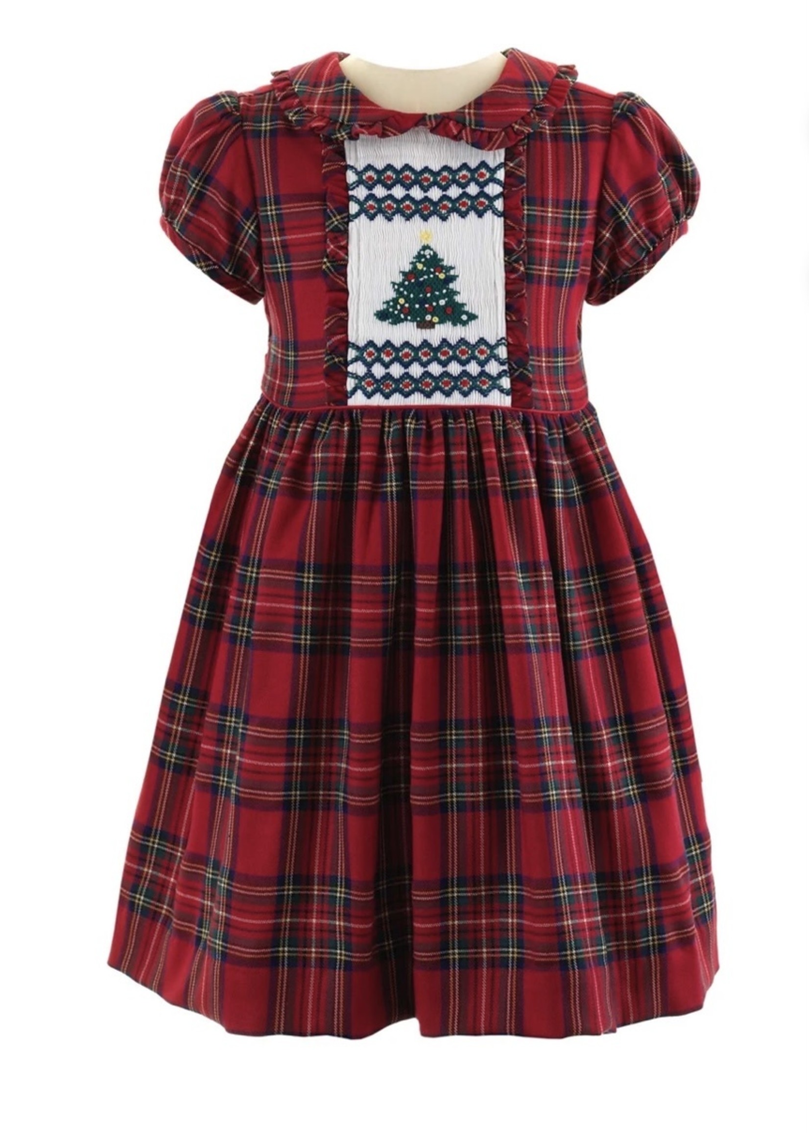 Christmas Tree Smocked Dress & Bloomers Red