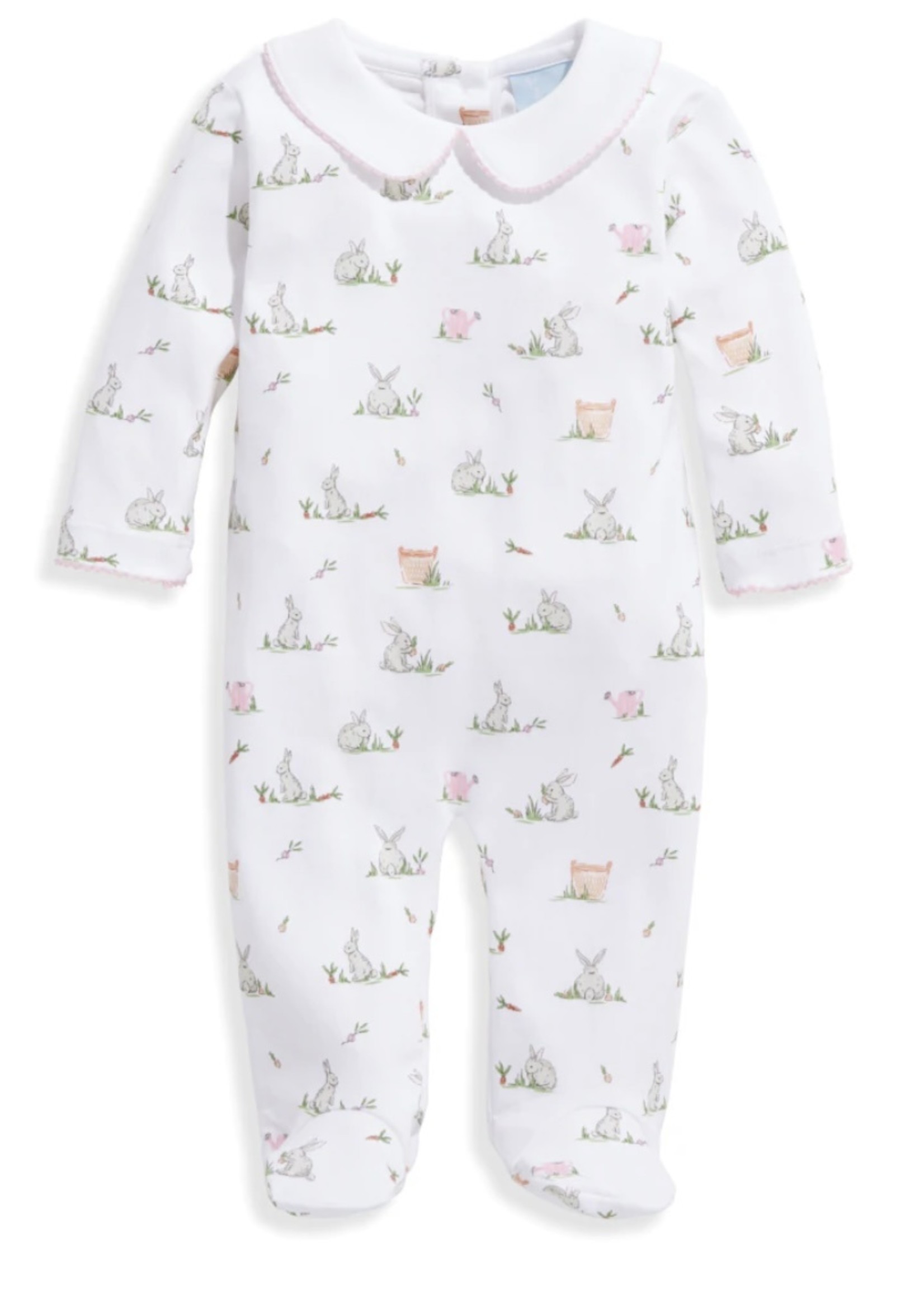 COLLARED PRINTED PIMA FOOTIE -- PINK BUNNY PATCH