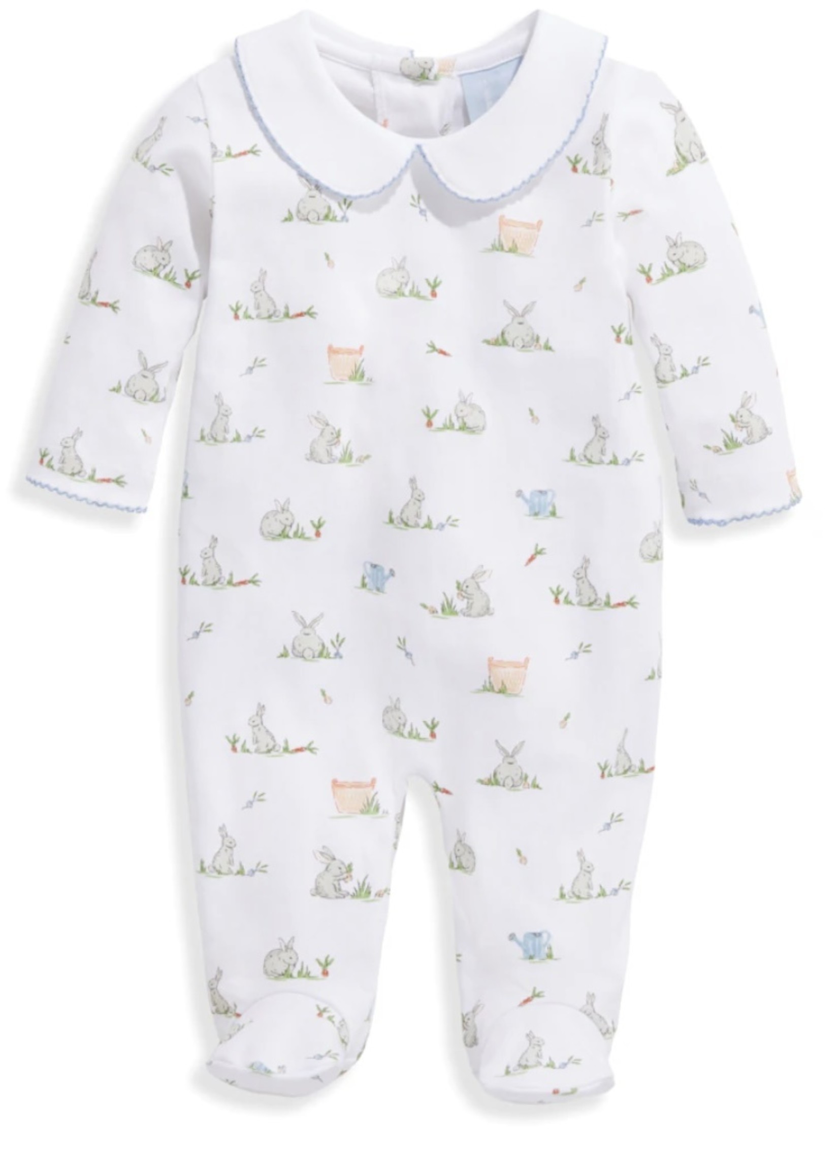 COLLARED PRINTED PIMA FOOTIE --  BLUE BUNNY PATCH