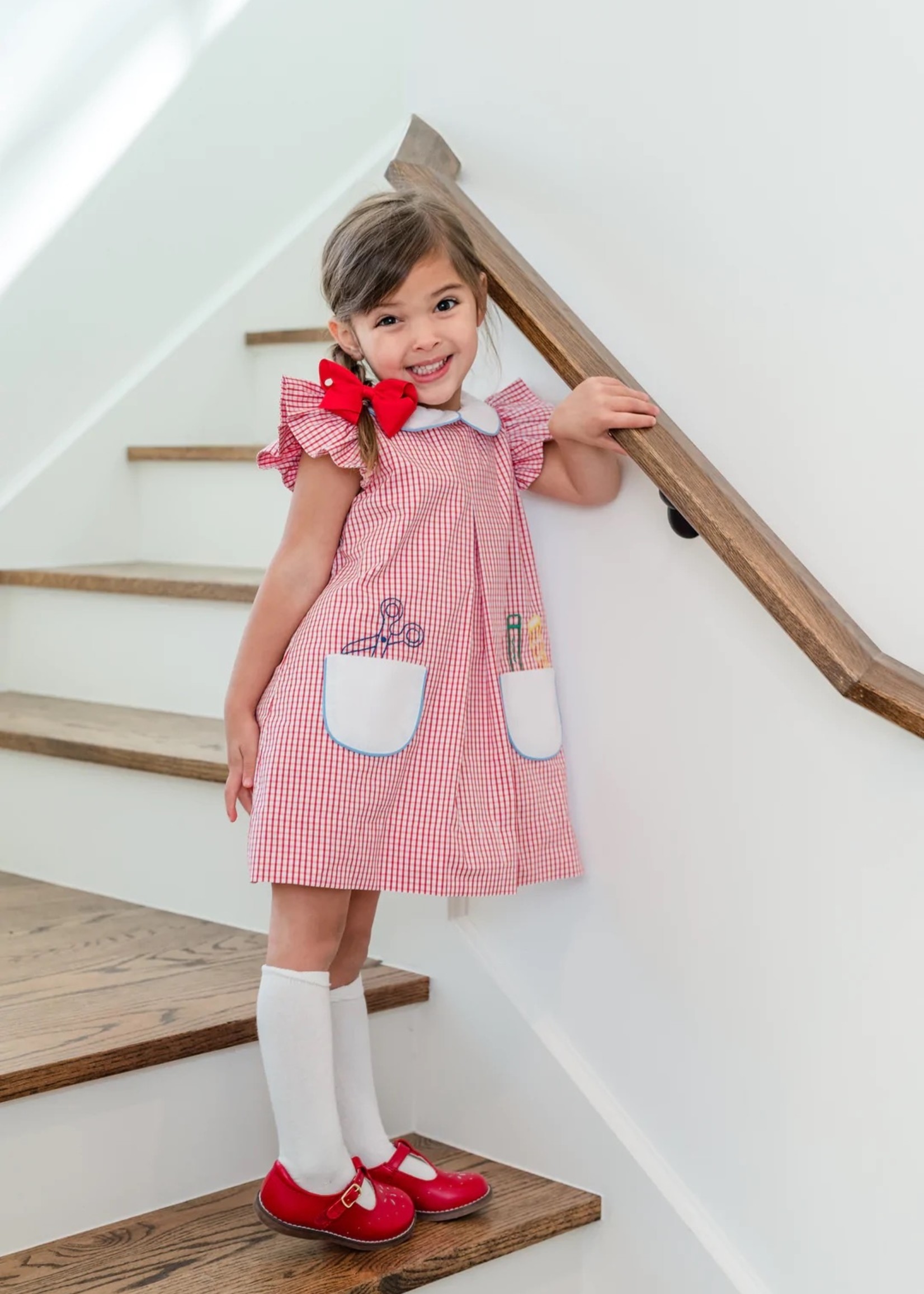 Girls red gingham school dress online