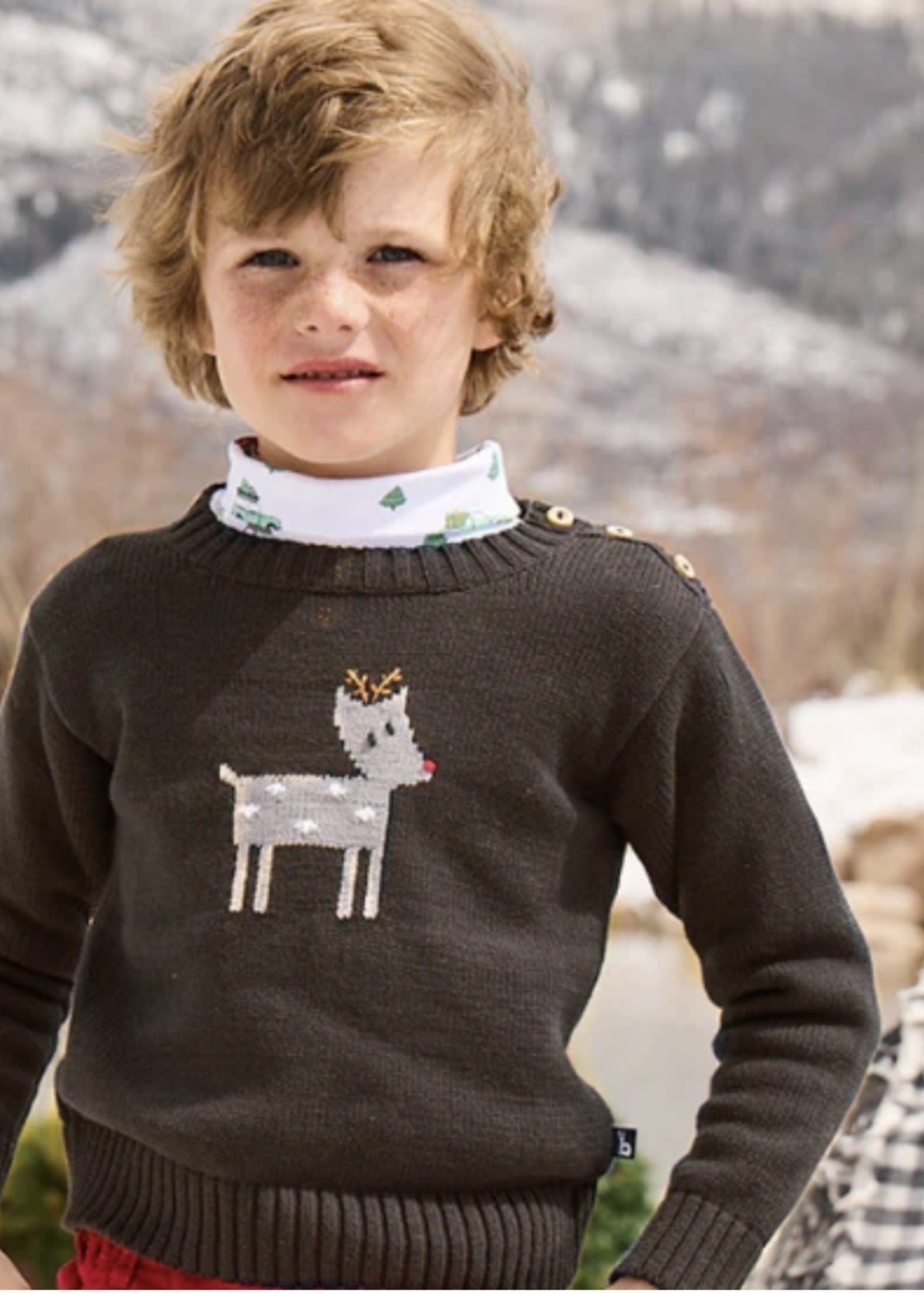 CHARCOAL INTARSIA REINDEER PULLOVER