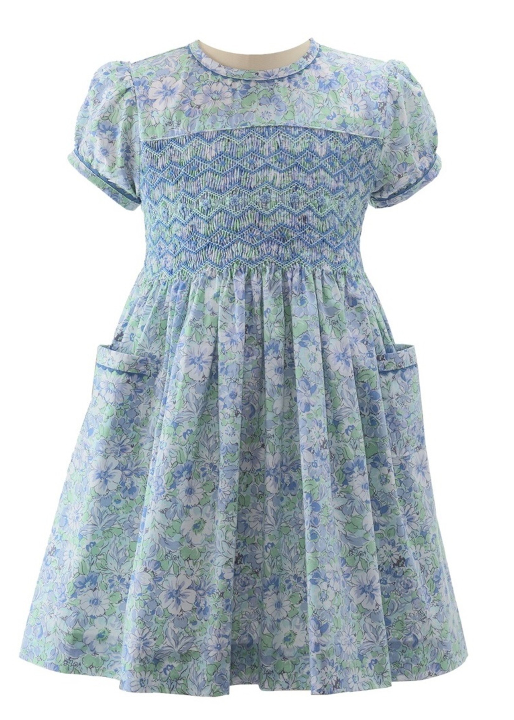 BLUE FLORAL MEADOW SMOCKED DRESS & BLOOMERS