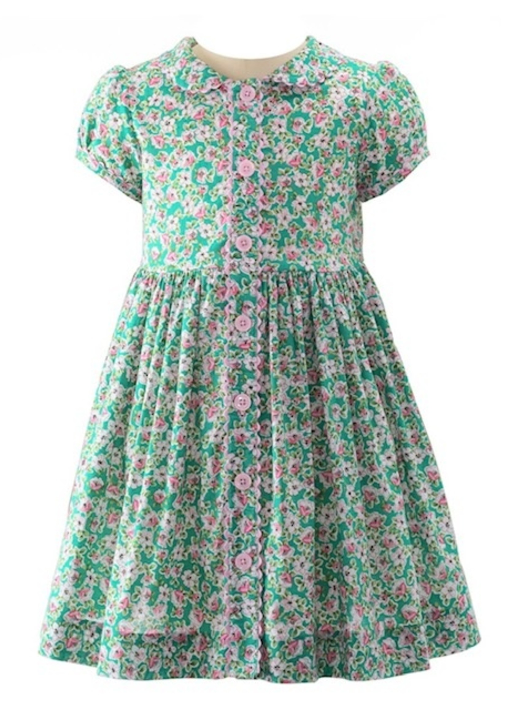 GREEN FLORAL GARDEN BUTTON FRONT DRESS