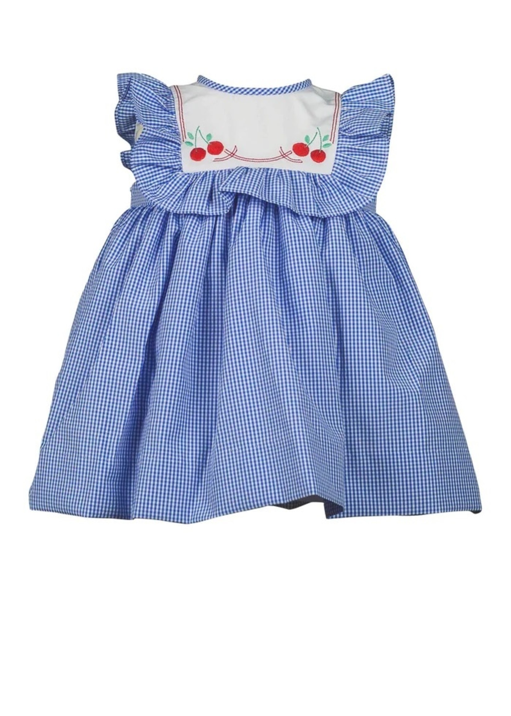 BLUE GINGHAM CELESTE CHERRY DRESS Layette Dallas