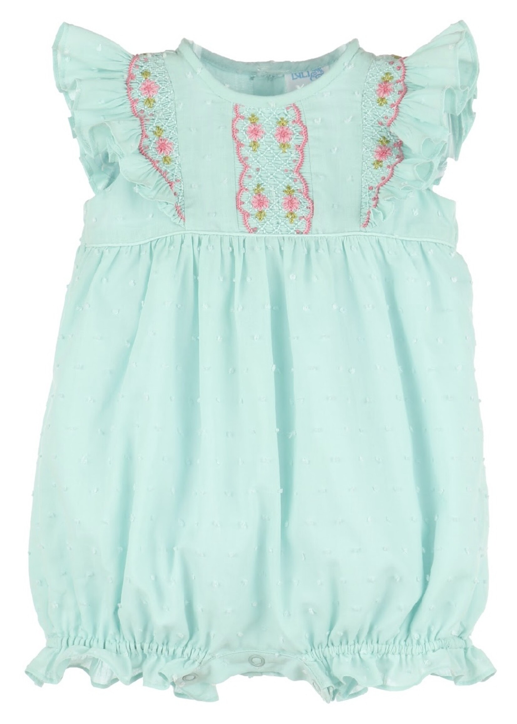 MINT SUMMER DOTTED SMOCKED BUBBLE