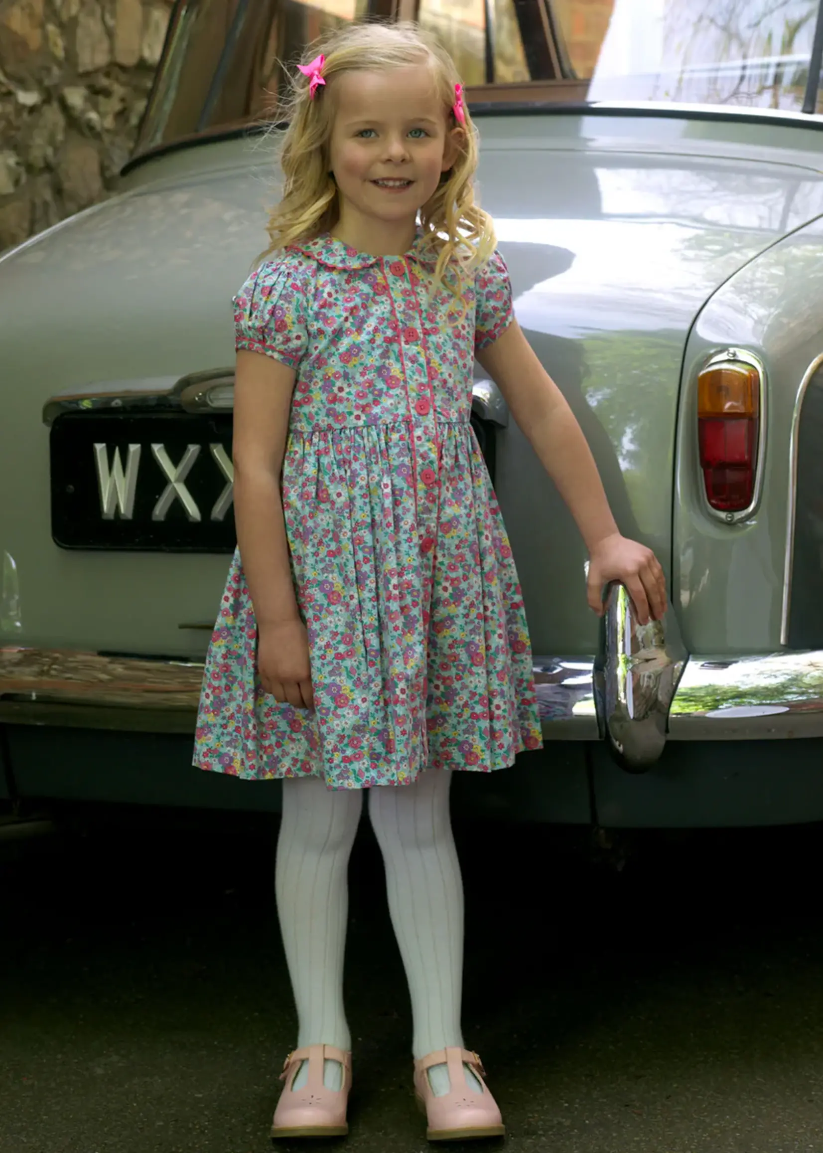 PINK CANDY FLORAL BUTTON DRESS & BLOOMERS