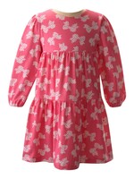 PINK POLKA BOW TIERED JERSEY DRESS