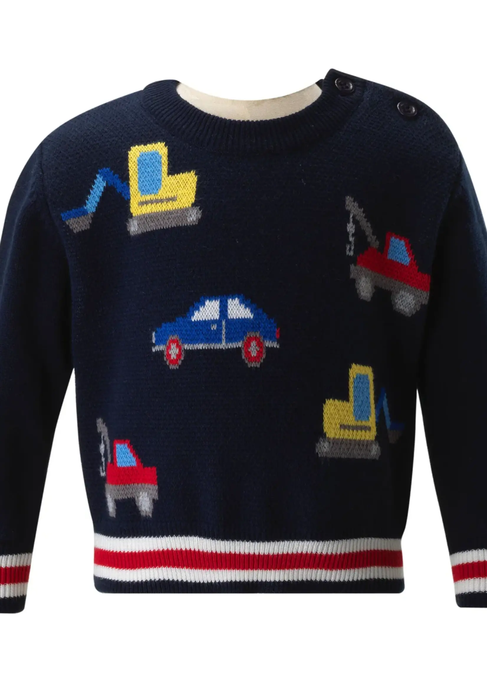 NAVY MOTOR INTARSIA SWEATER