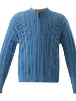 BLUE HALF ZIP KNIT SWEATER