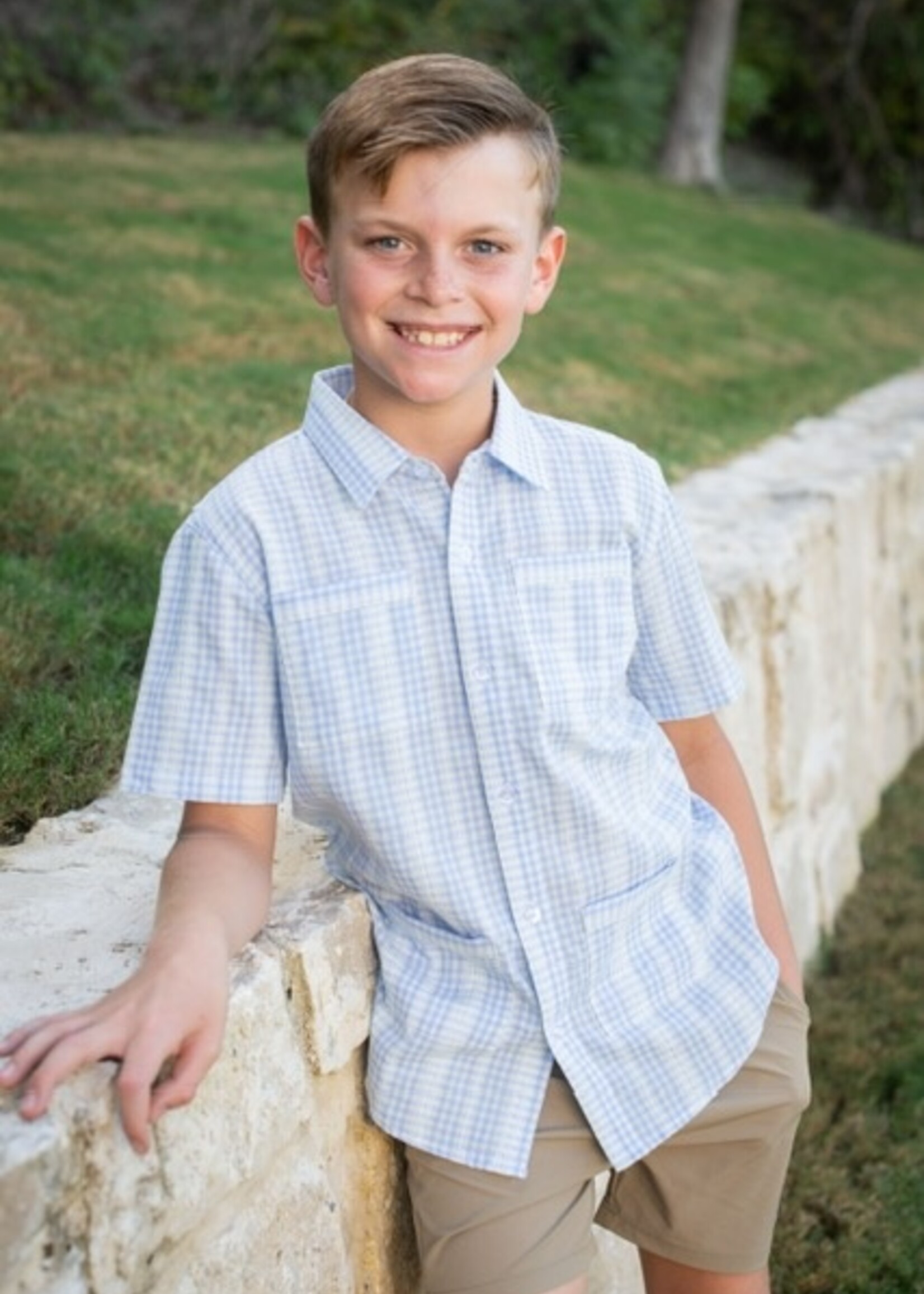 BLUE PLAID GUAYABERA SHIRT