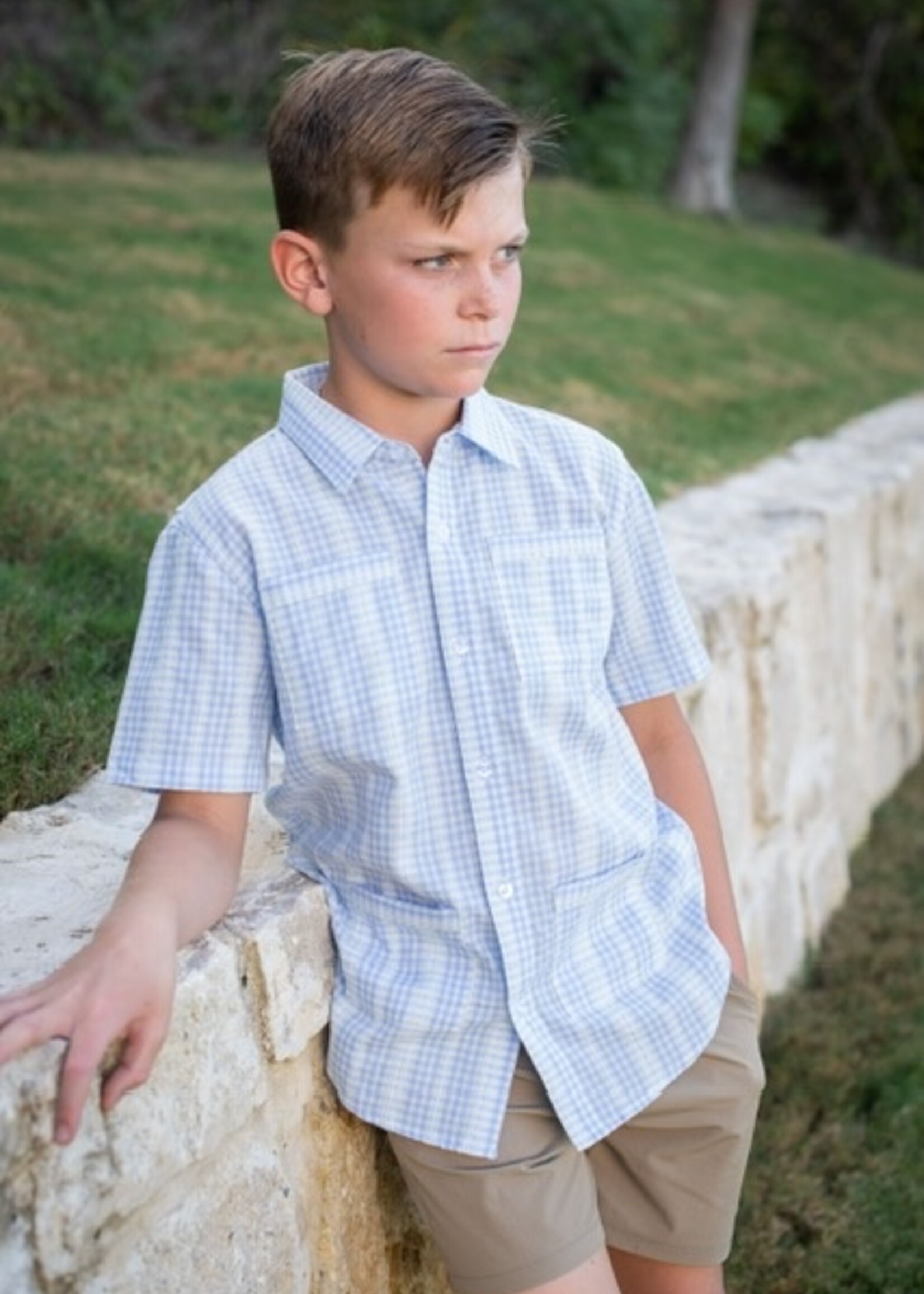 BLUE PLAID GUAYABERA SHIRT