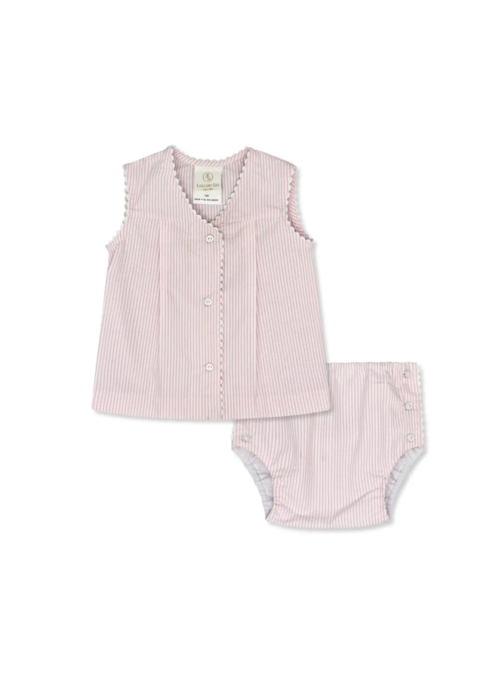 SIMPLY PINK SEERSUCKER WHITE RIC RAC DIAPER SET