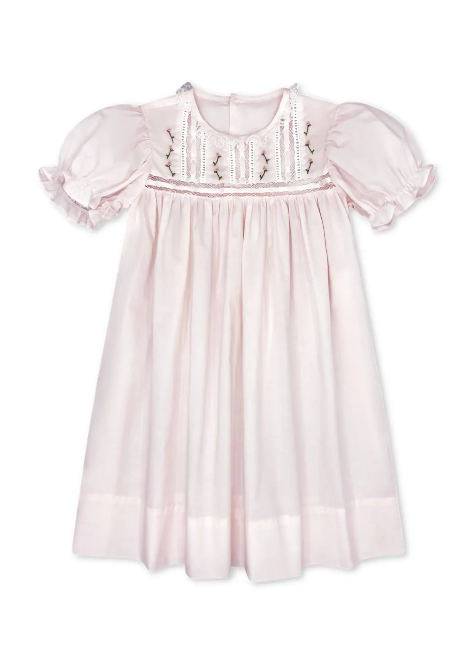 PINK BATISTE ECRU RIBBON DRESS