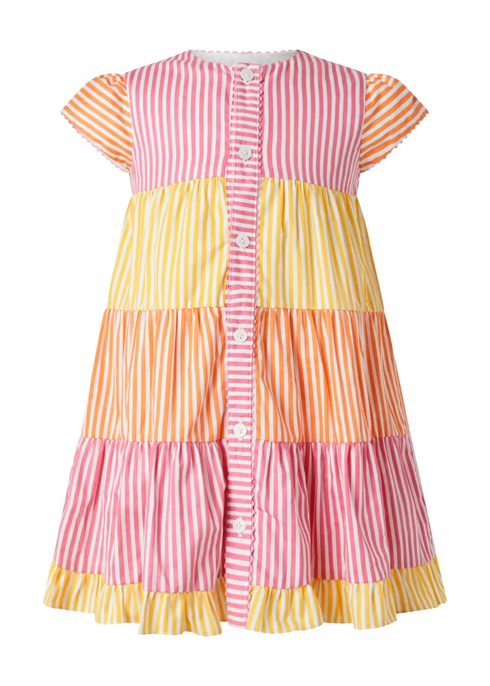 MULTI STRIPED TIER BUTTON DRESS