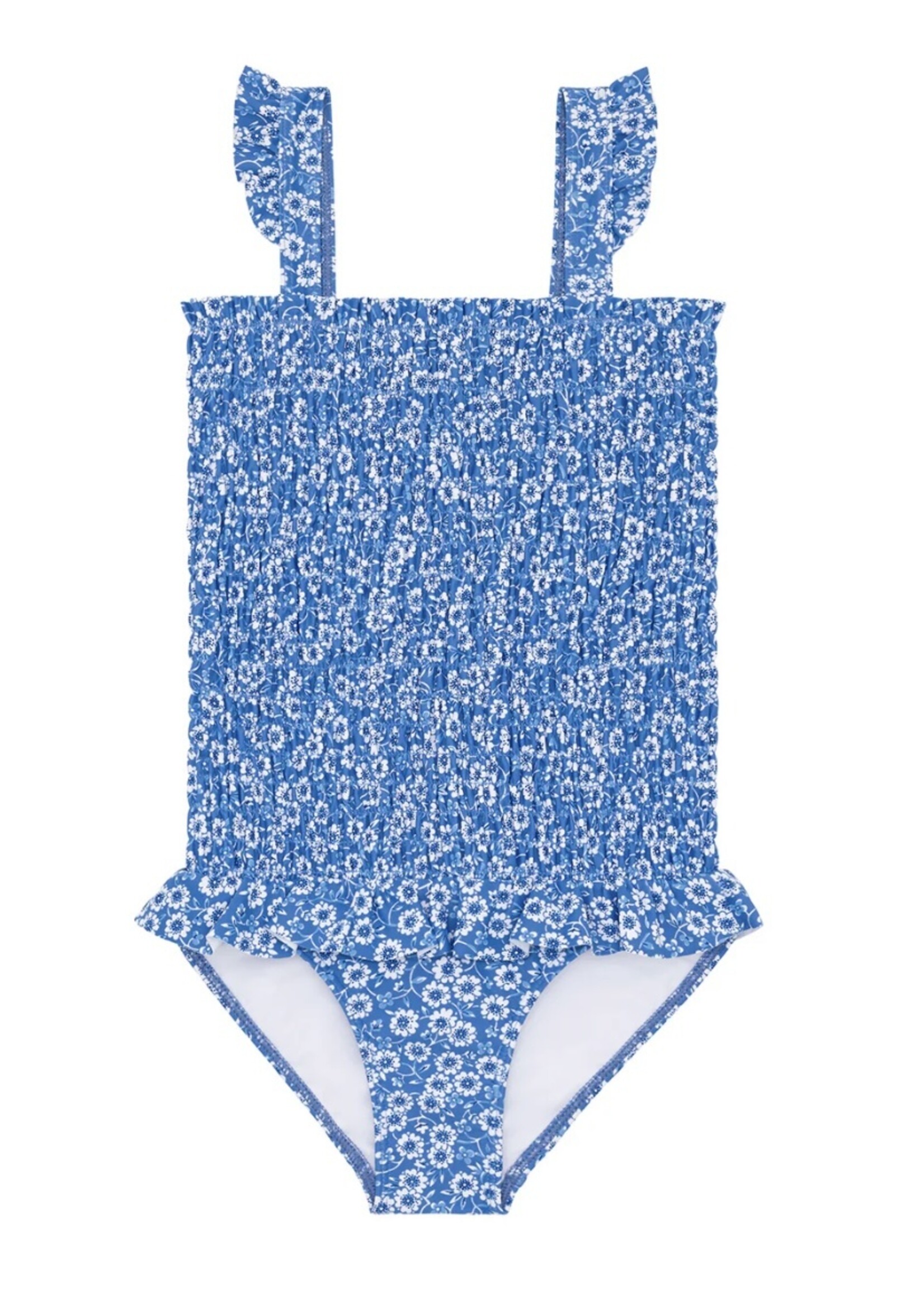 BLUE FLORAL SMOCKED ONE PIECE