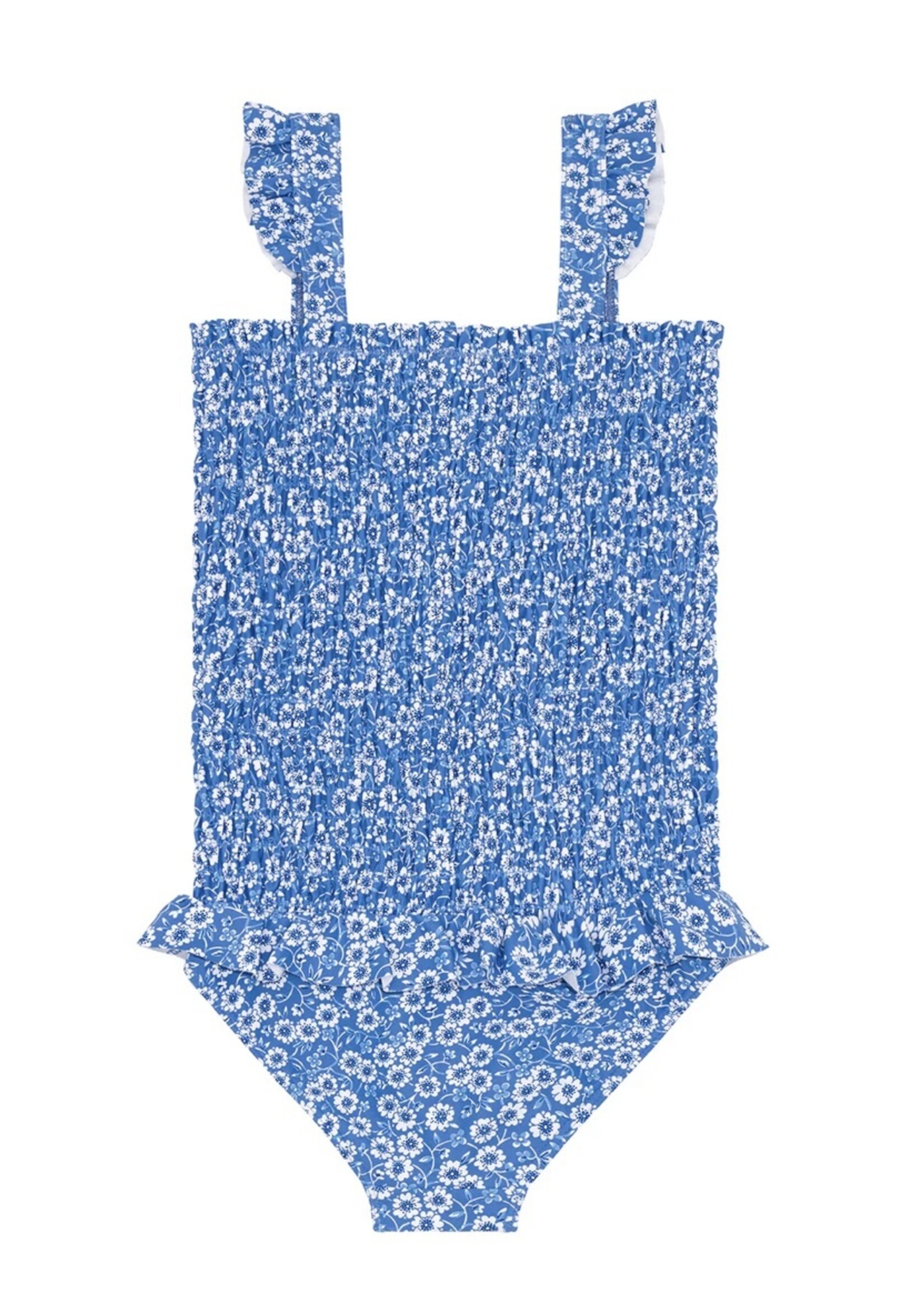 BLUE FLORAL SMOCKED ONE PIECE