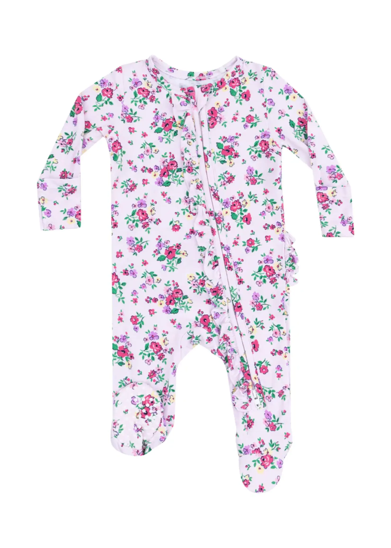 PREPPY ROSES ZIPPER RUFFLE BACK FOOTIE