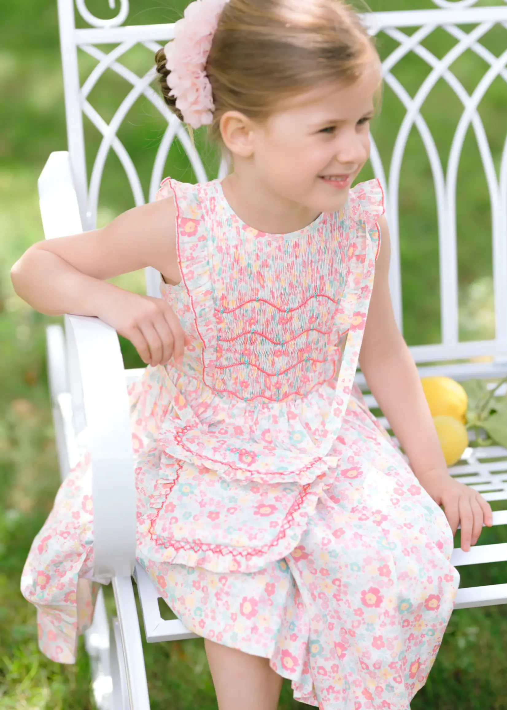 MARGUERITE FLORAL PINK SLVLESS SMOCKED DRESS