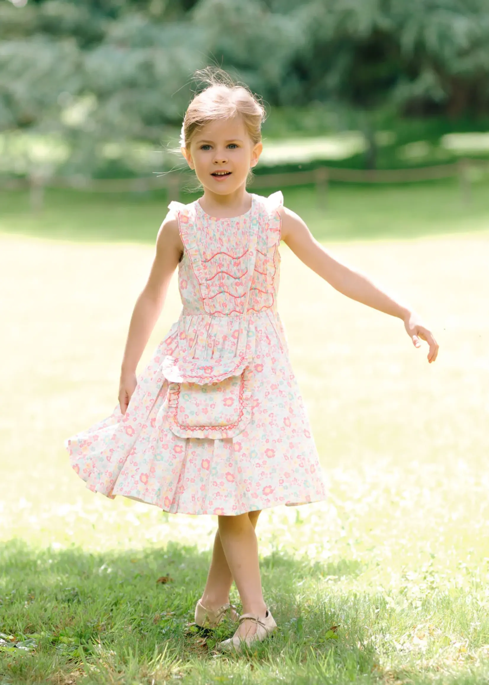 MARGUERITE FLORAL PINK SLVLESS SMOCKED DRESS