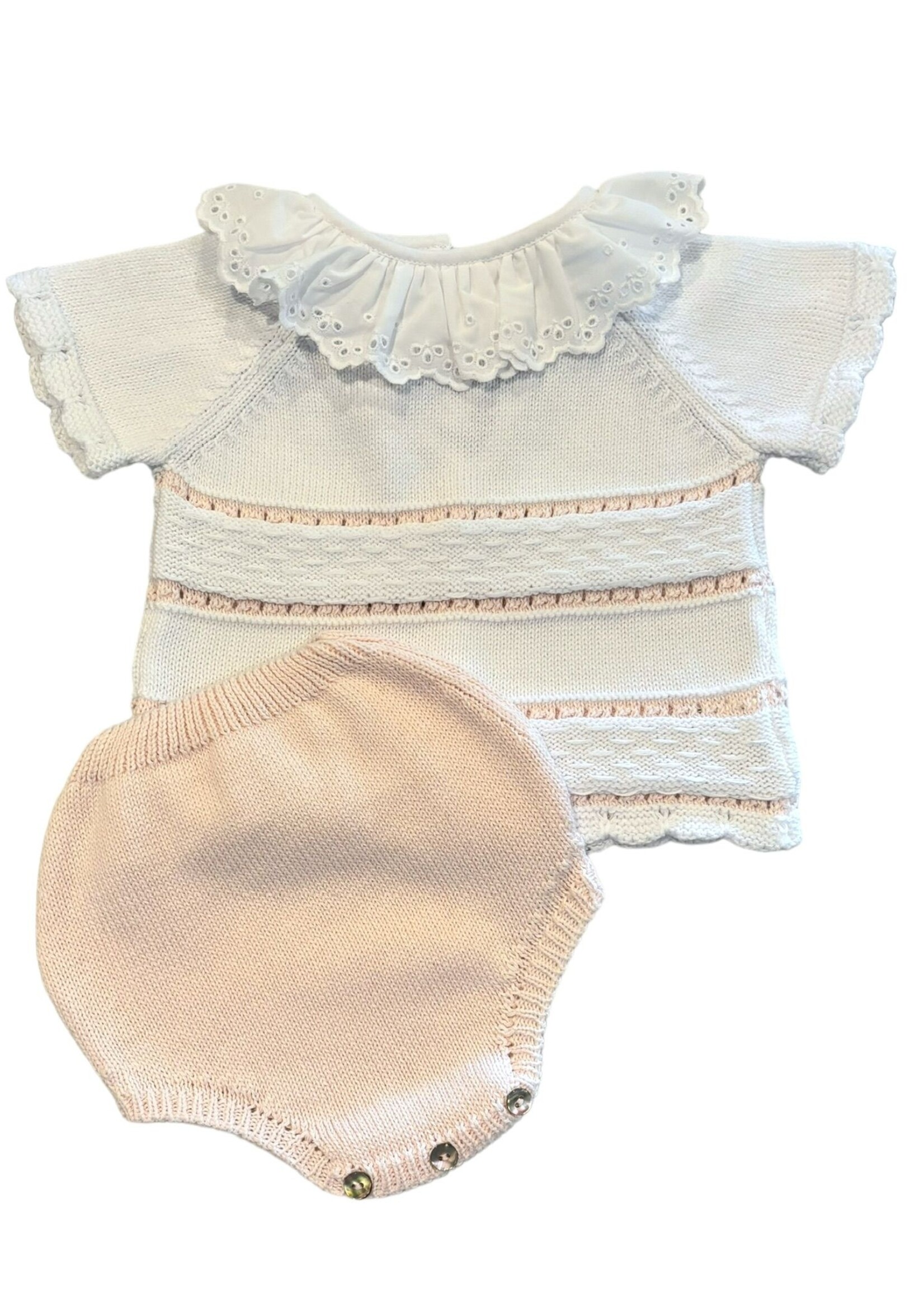 WHITE AND PINK RUFFLE DIAPER SET