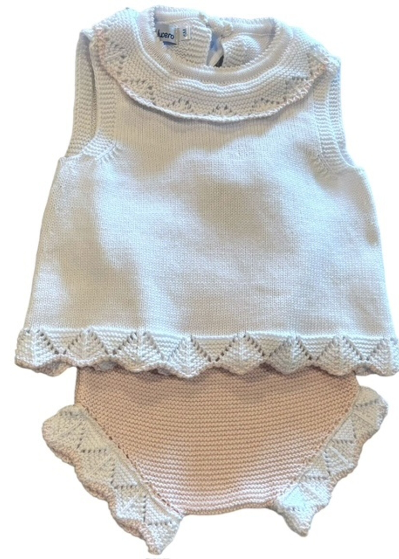 WHITE AND PINK TIE BACK DIAPER SET