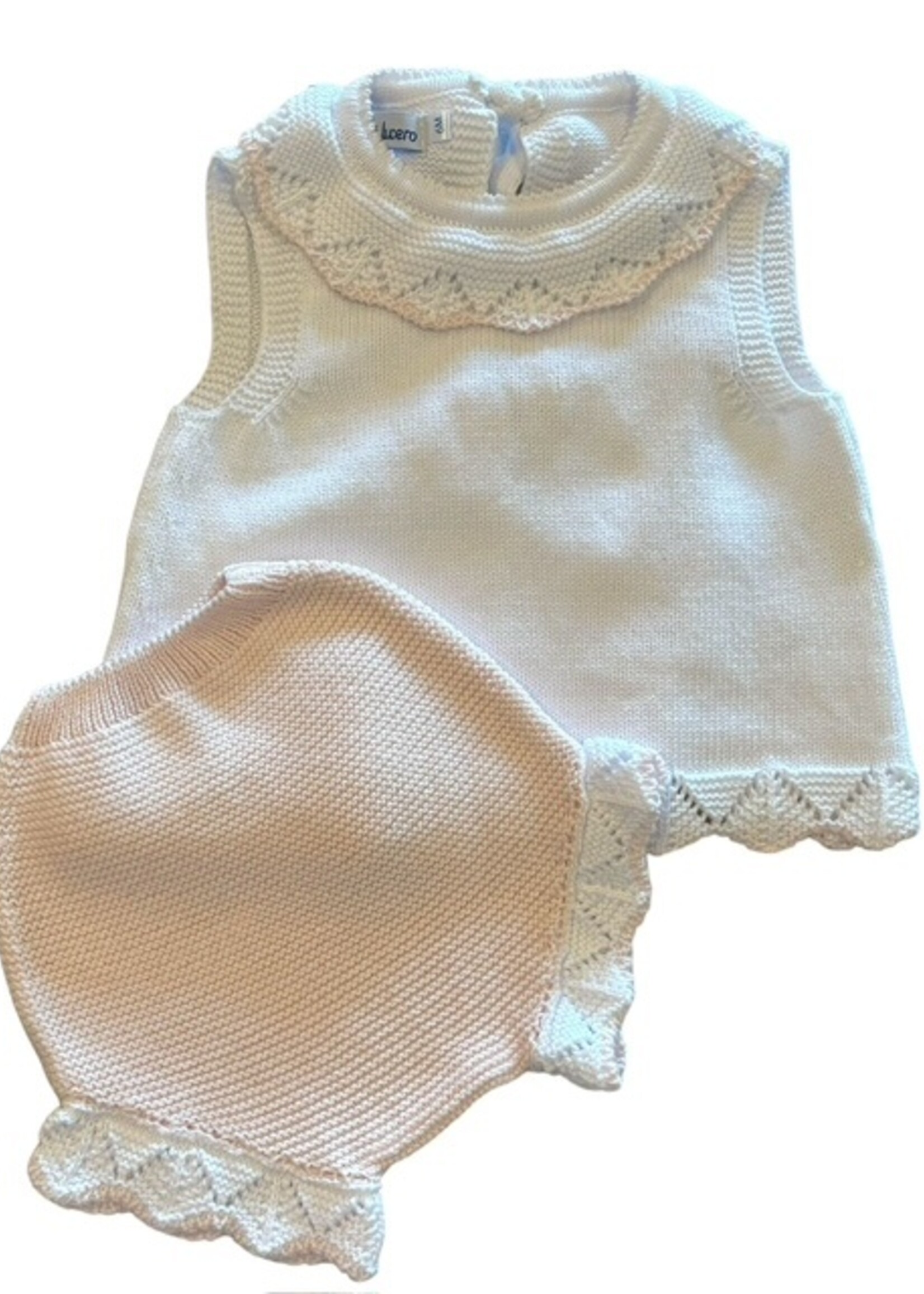 WHITE AND PINK TIE BACK DIAPER SET