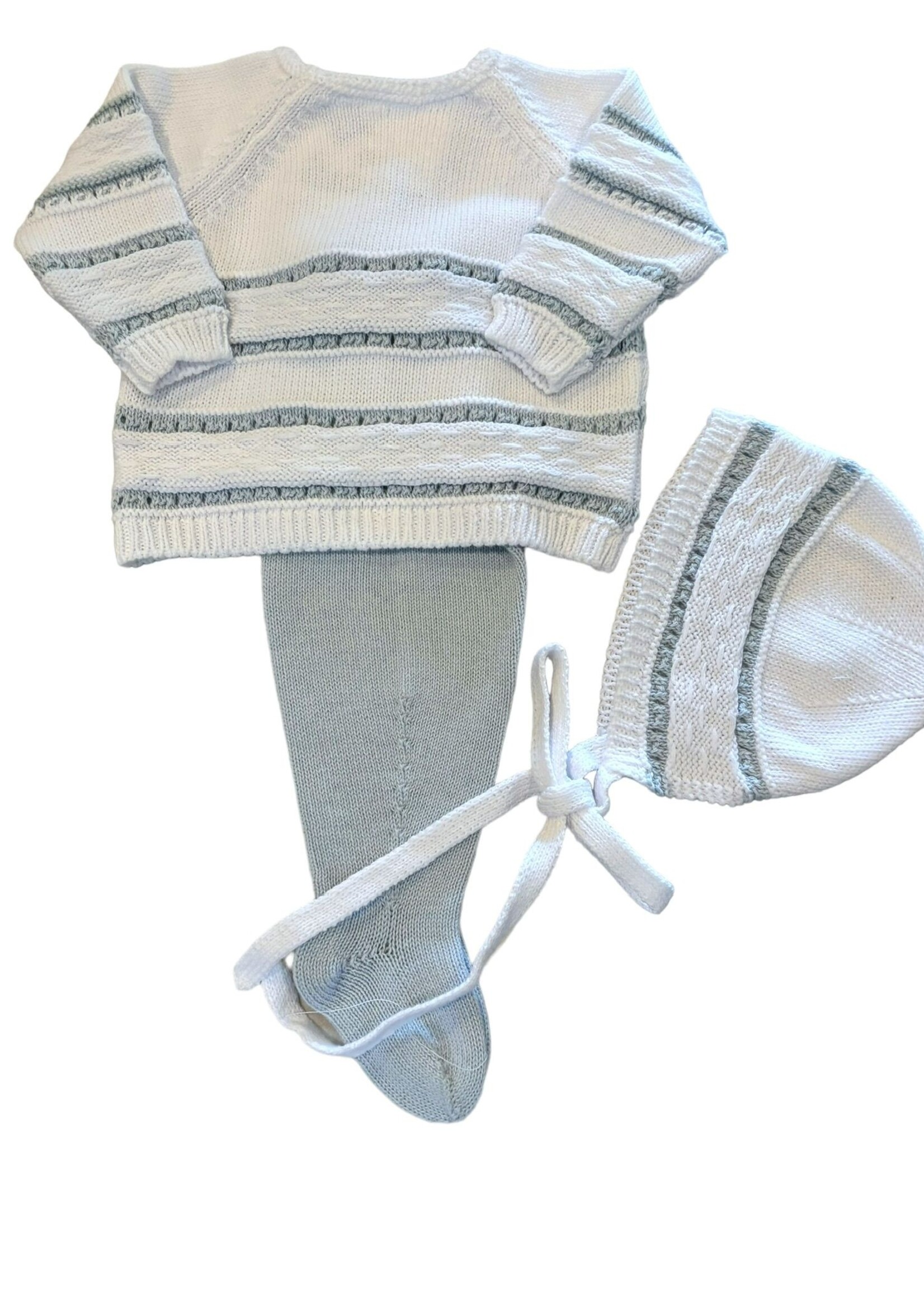 3 PIECE LAYETTE WHITE WITH LIGHT BLUE