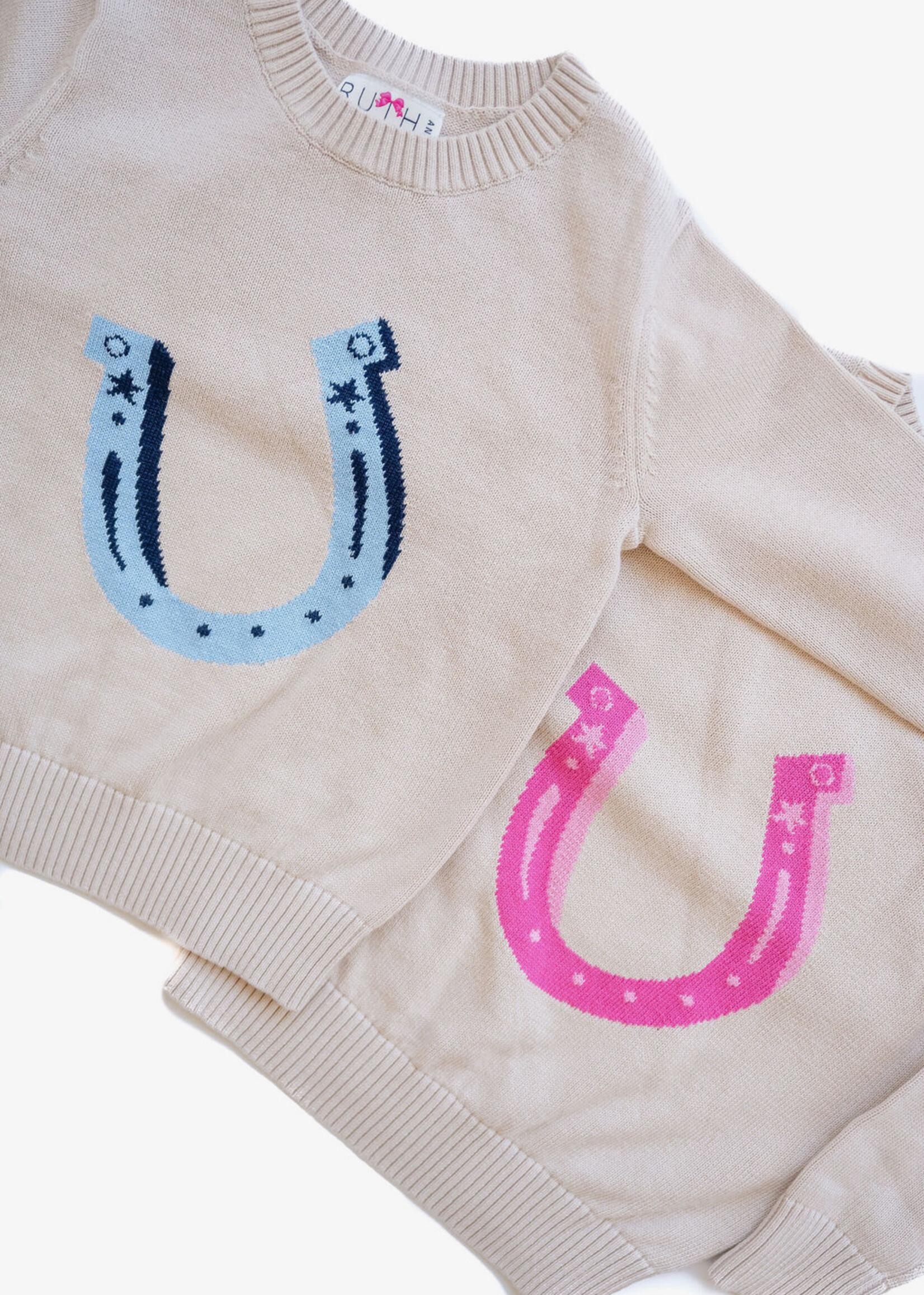BLUE HORSESHOE KNIT SWEATER