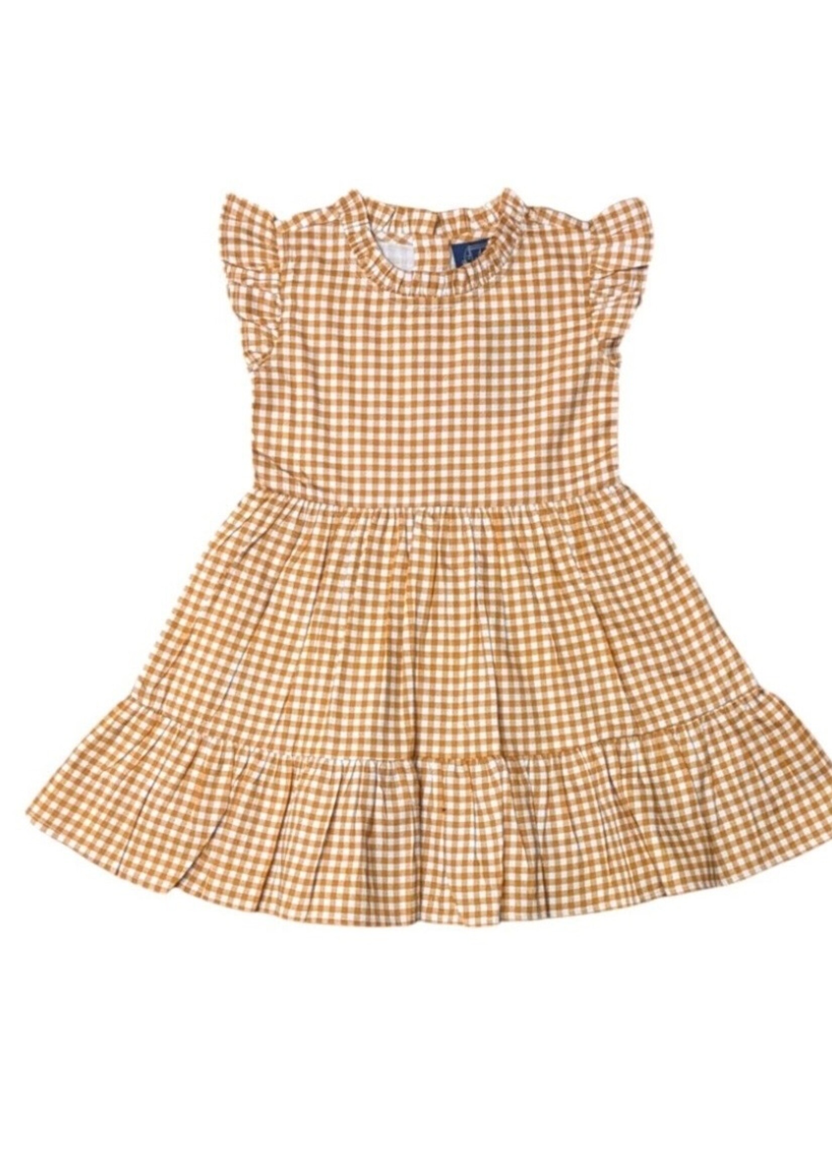 GINGHAM ORANGE RUFFLE DRESS