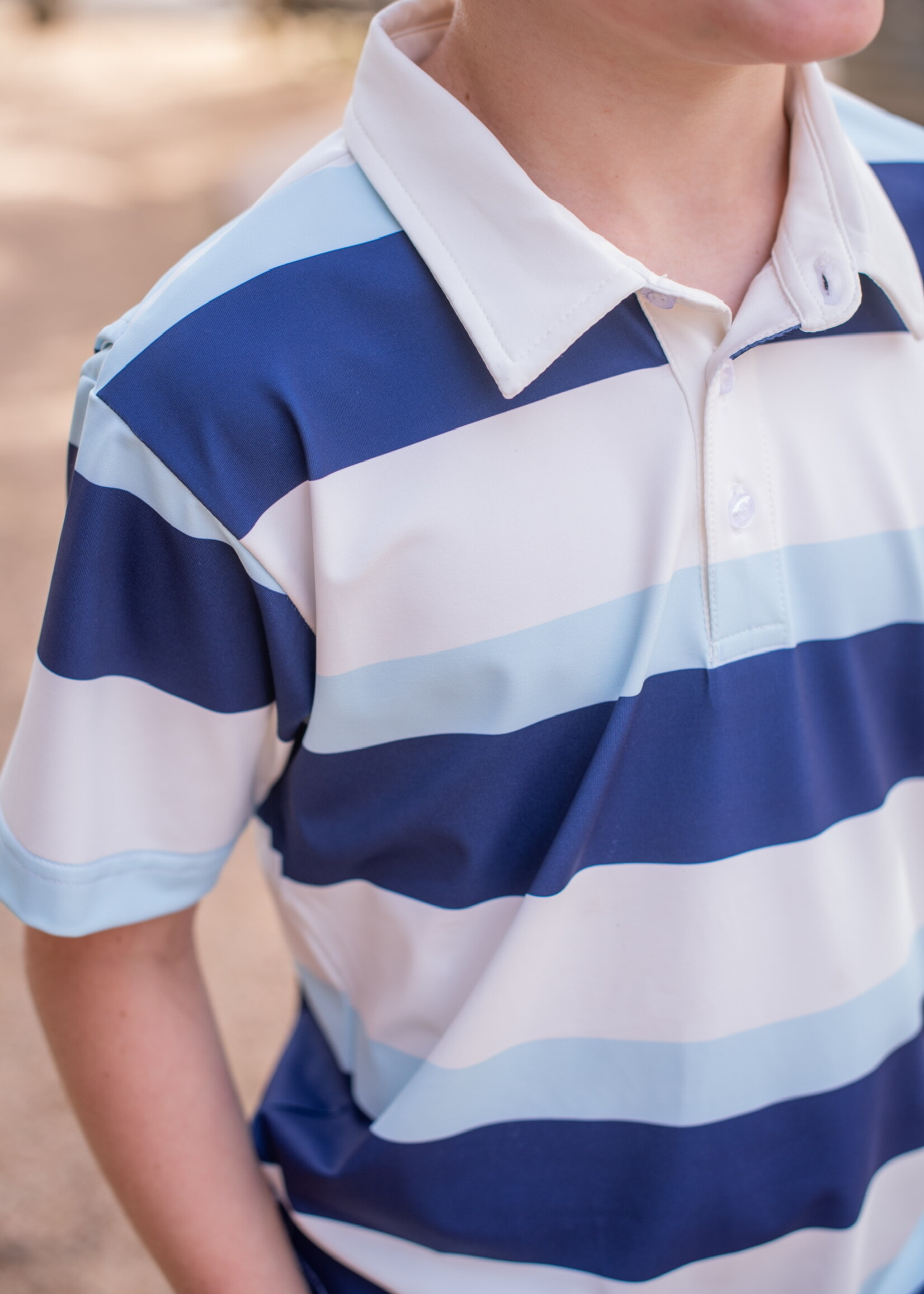 RUGBY STRIPE LT BLUE POLO SHIRT