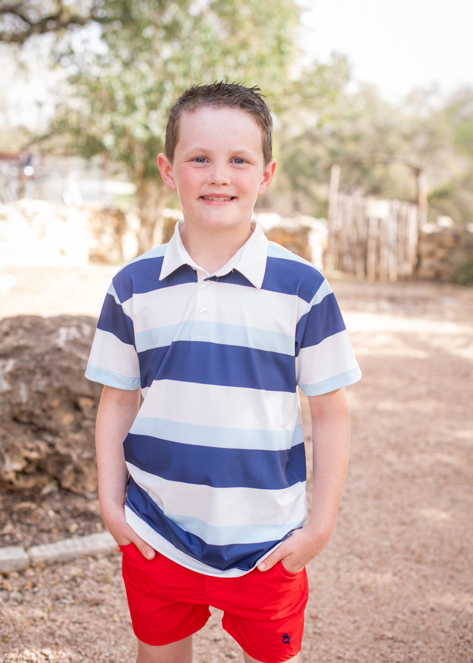 RUGBY STRIPE LT BLUE POLO SHIRT