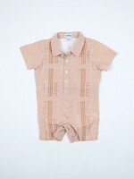 WAVY BURNT ORANGE GUAYABERA ROMPER