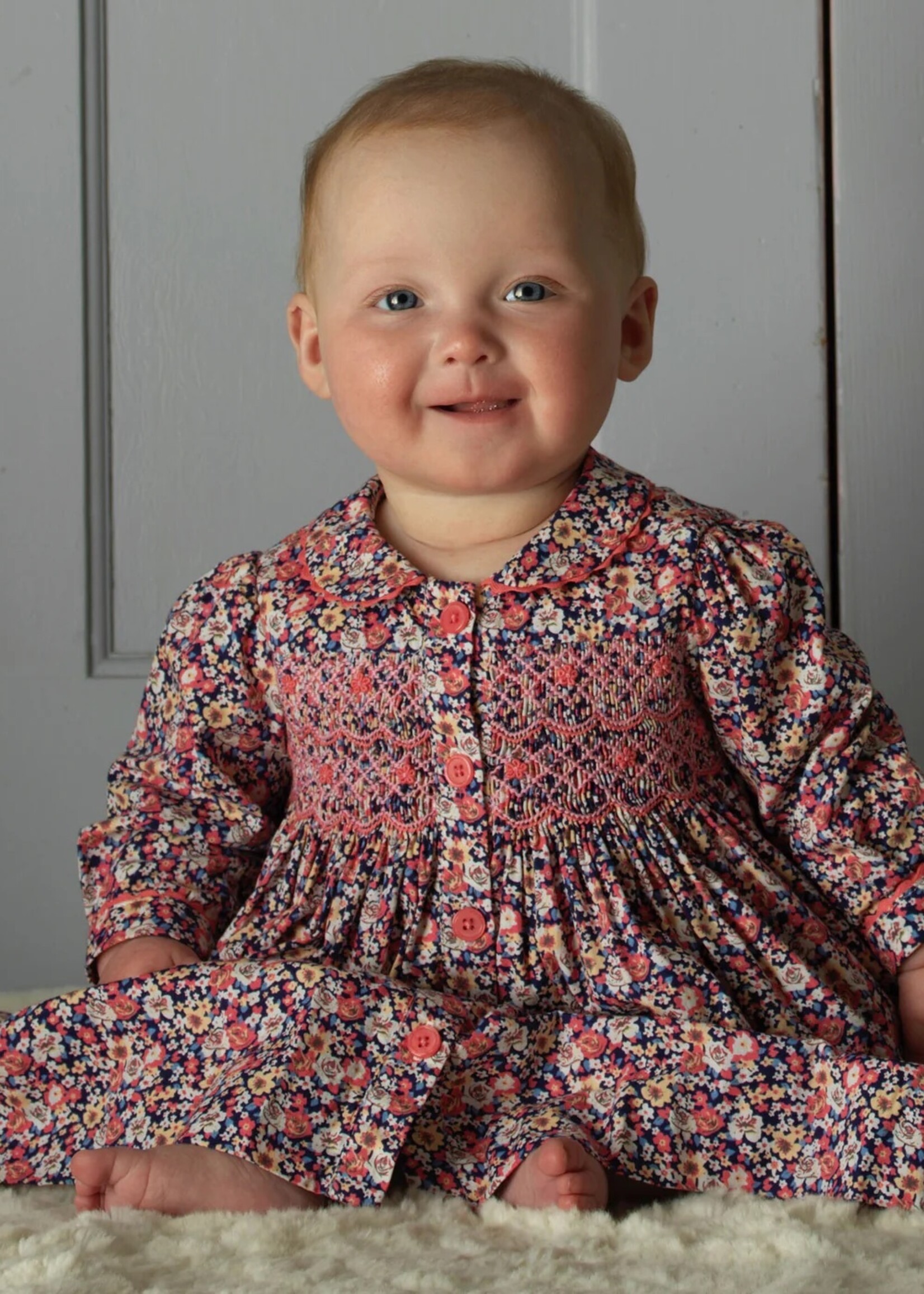 FLORAL SMOCKED BUTTON FRONT DRESS BABY