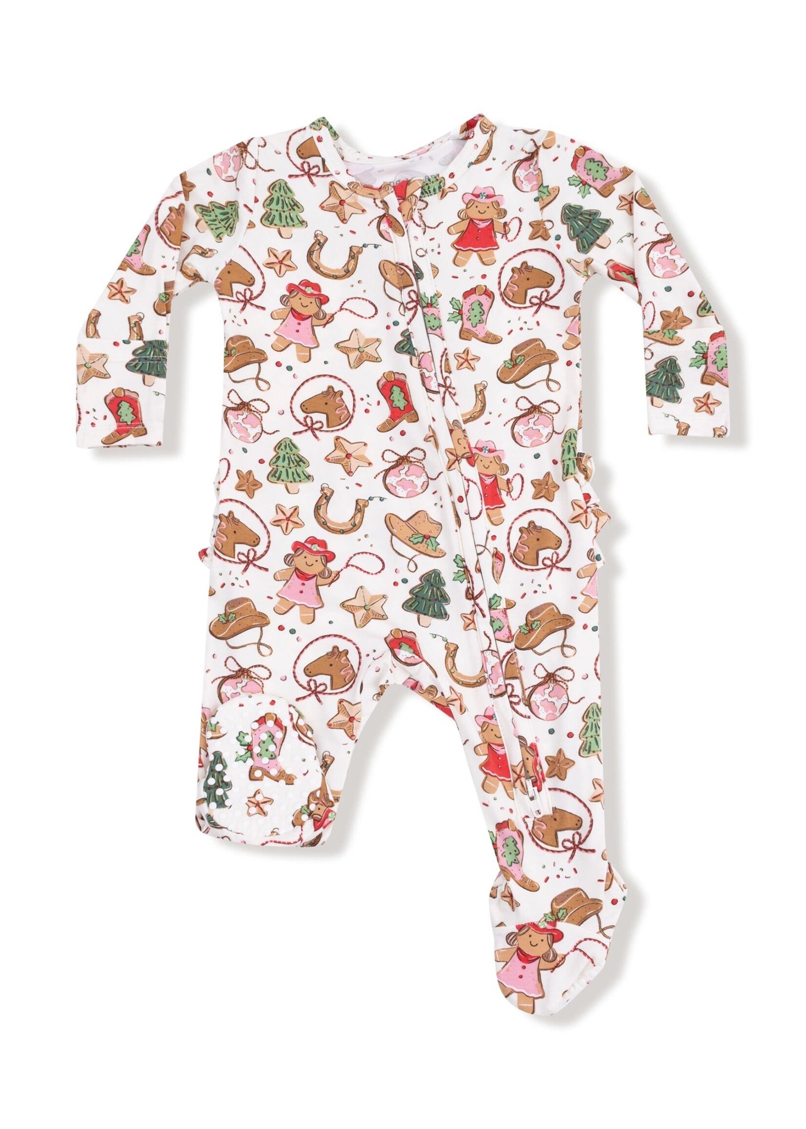 COWGIRL CHRISTMAS ZIPPER RUFFLE BACK FOOTIE