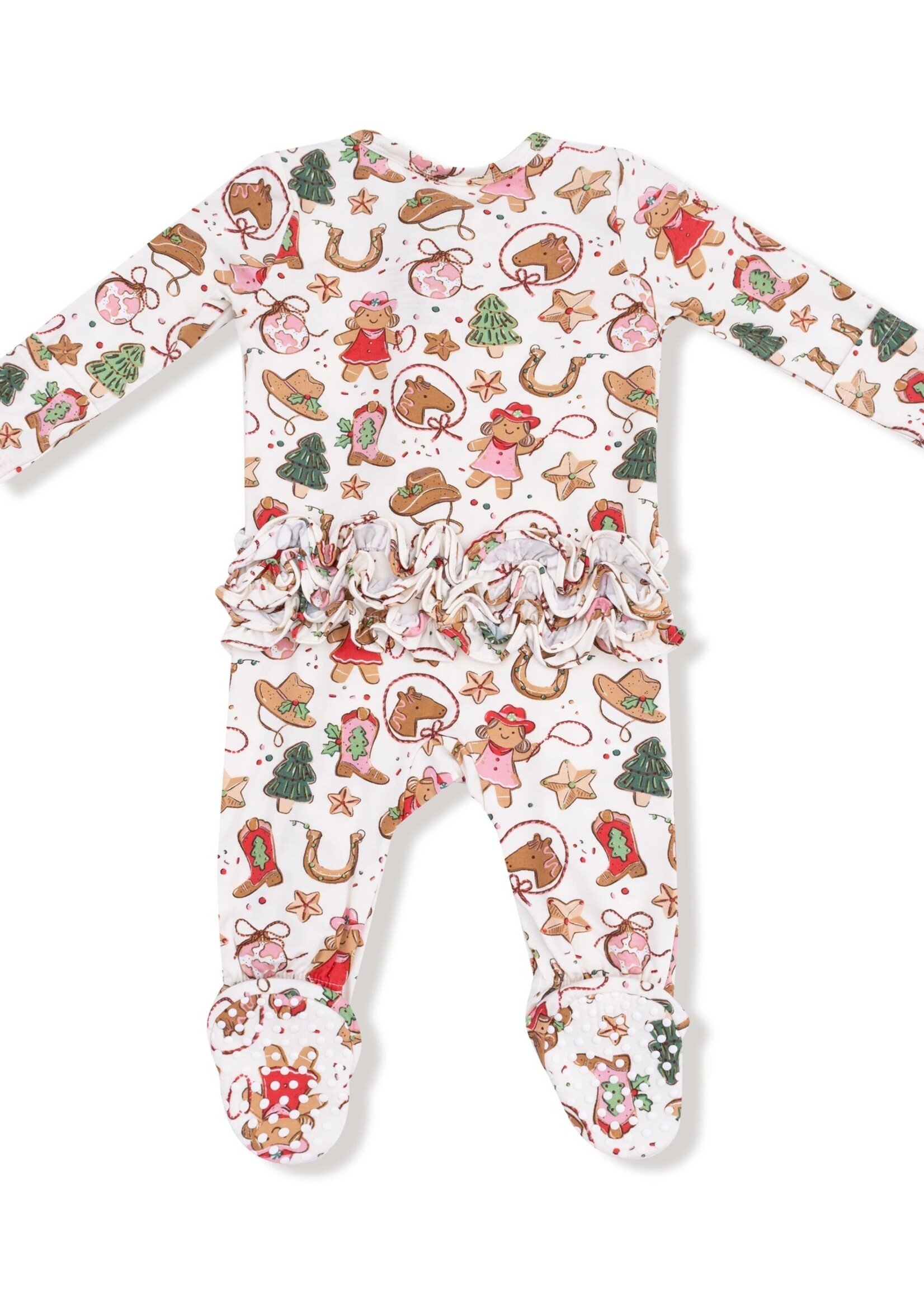 COWGIRL CHRISTMAS ZIPPER RUFFLE BACK FOOTIE