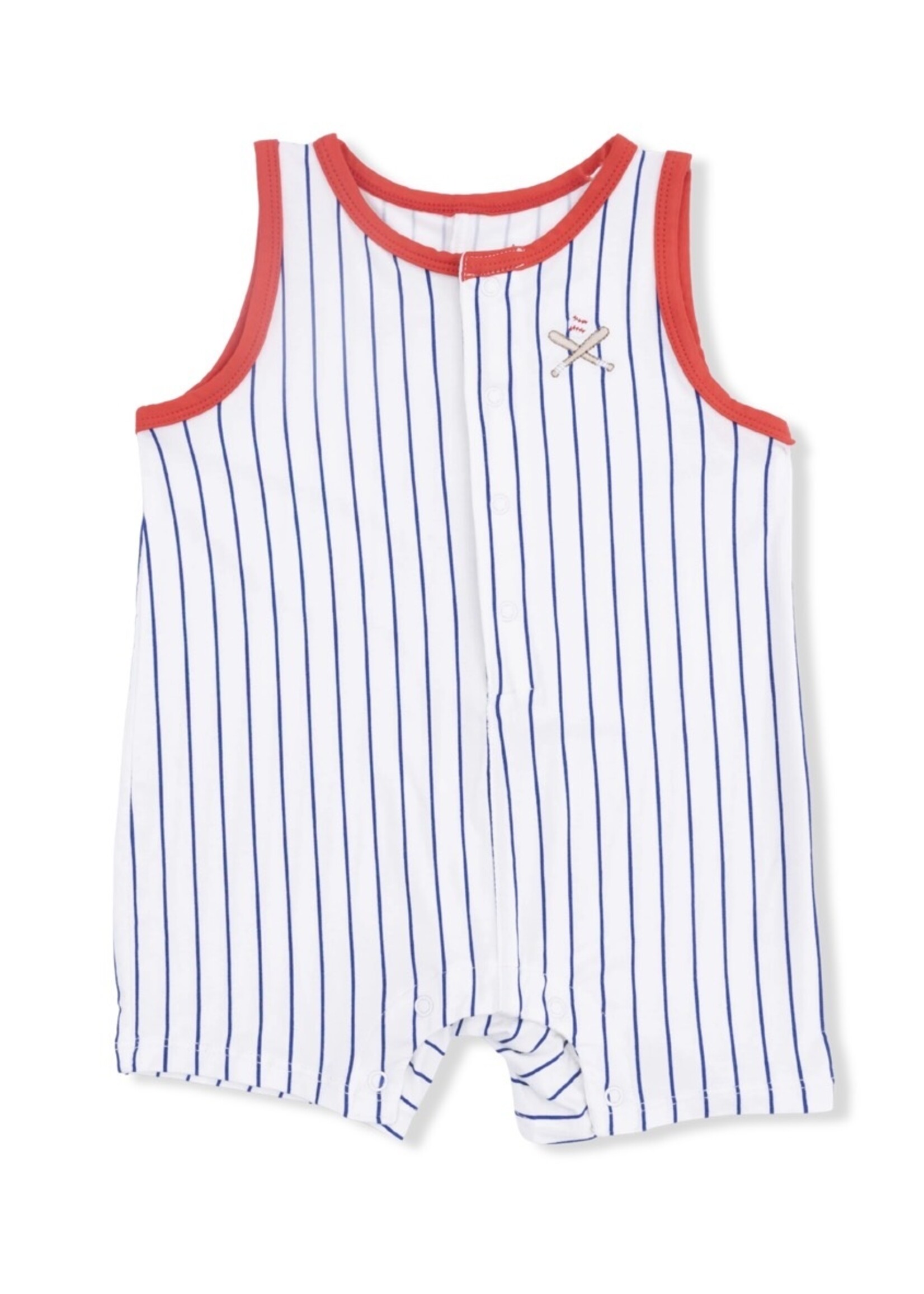 BASEBALL STRIPE SLEEVELESS SHORTIE ROMPER