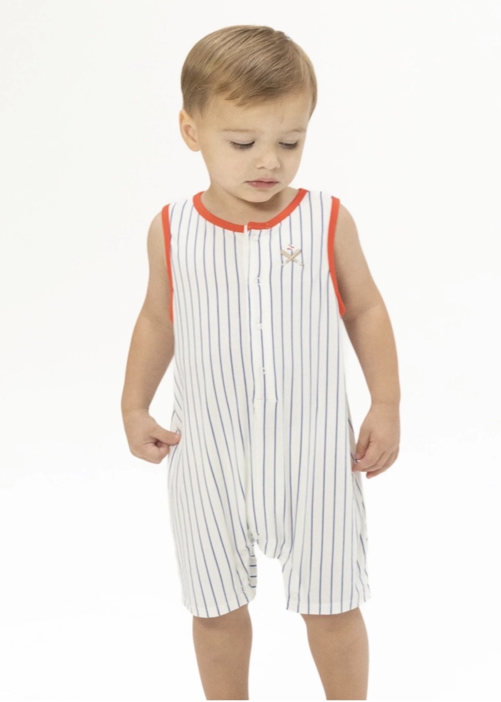 BASEBALL STRIPE SLEEVELESS SHORTIE ROMPER