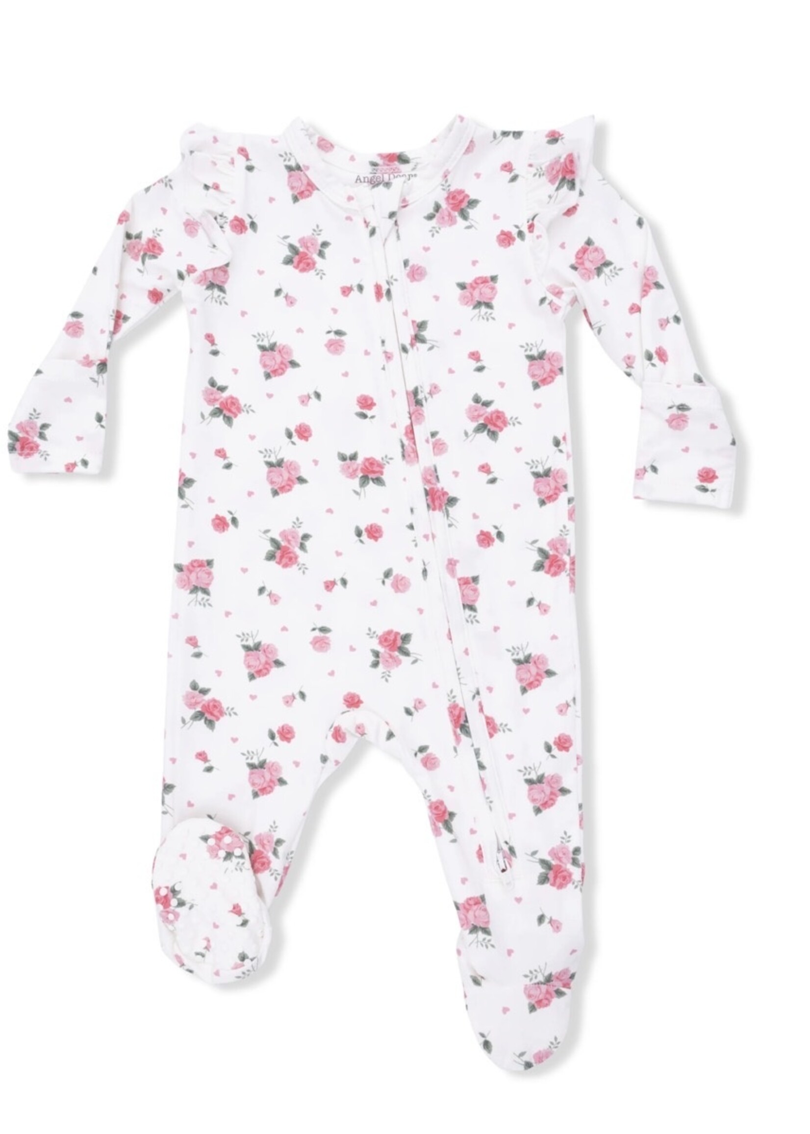 PINK ROSETTES 2 WAY RUFFLE SLEEVE ZIPPER FOOTIE